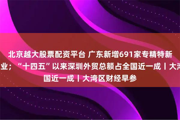 北京越大股票配资平台 广东新增691家专精特新“小巨人”企业；“十四五”以来深圳外贸总额占全国近一成丨大湾区财经早参