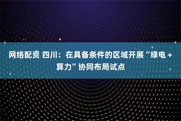 网络配资 四川：在具备条件的区域开展“绿电＋算力”协同布局试点